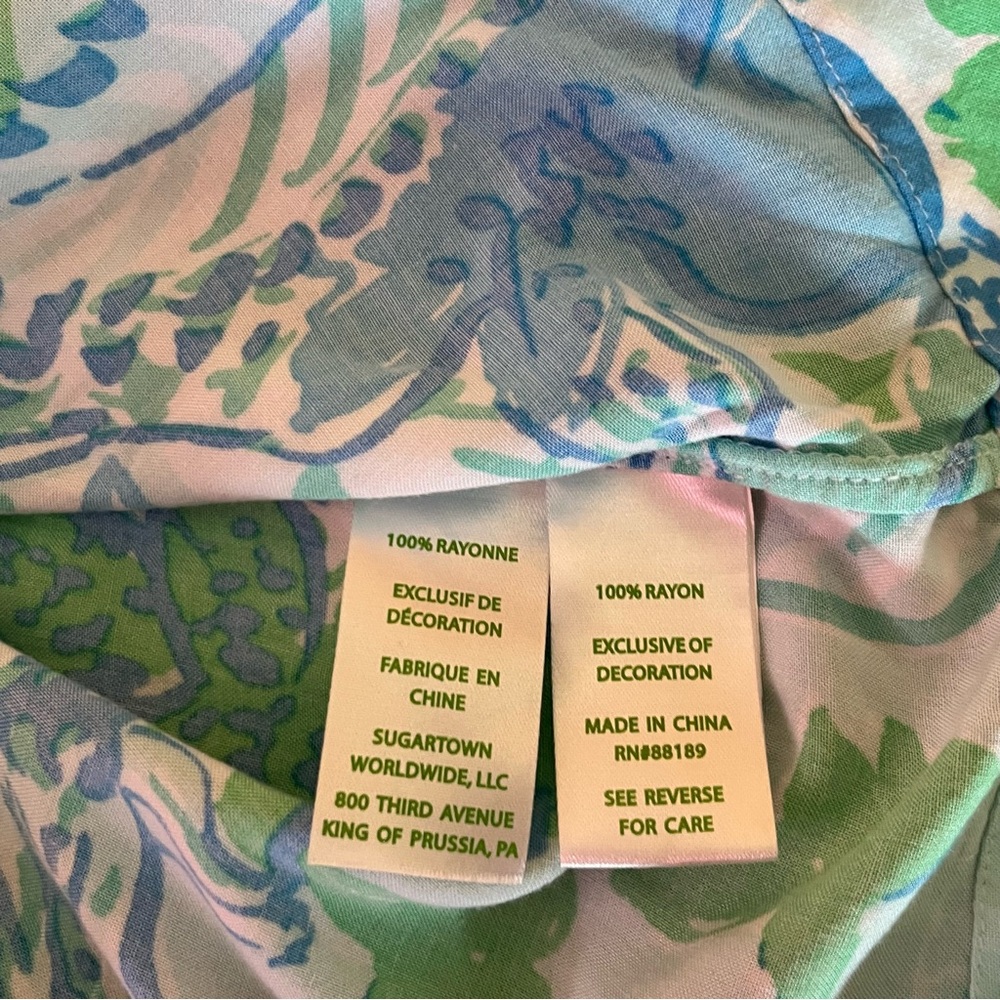 Lilly Pulitzer Madia Blue Green Tunic Shift Dress Small Crochet Neckline Resort - Picture 10 of 11